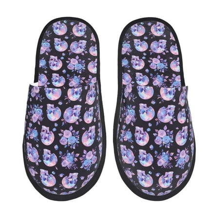 Balery flower Skull rose Slient Indoor Furry Fleece Comfort House Shoes Soft Non-Slip Home Shoes Cotton slippers House Slippers-- Large