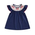 thumbnail image 4 of Gubotare Dresses for Little Girls Girls Casual Dresses Summer Crew Neck Double Layer Ruffle Sleeve Cute High Low Swing Knee wear Size 2-3T (Navy,2-3 Years), 4 of 4