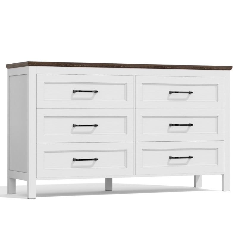 Homall 6-Drawer Wood Dresser for Bedroom, Large Storage Cabinet with Anti-Tip Safety and Footstool-Integrated Design, Double Classified Storage Organizer Chest for Living Room,Brown and Black