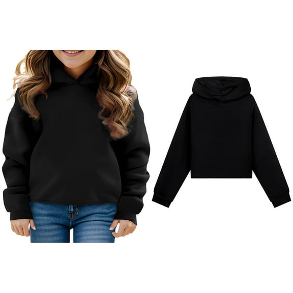 Hoodies for Girls Kids Black Hooded Casual Long Sleeve Sweatshirts Fall Winter Clothes r Girl Clothes 4-5 Years Boys Girls Fashion