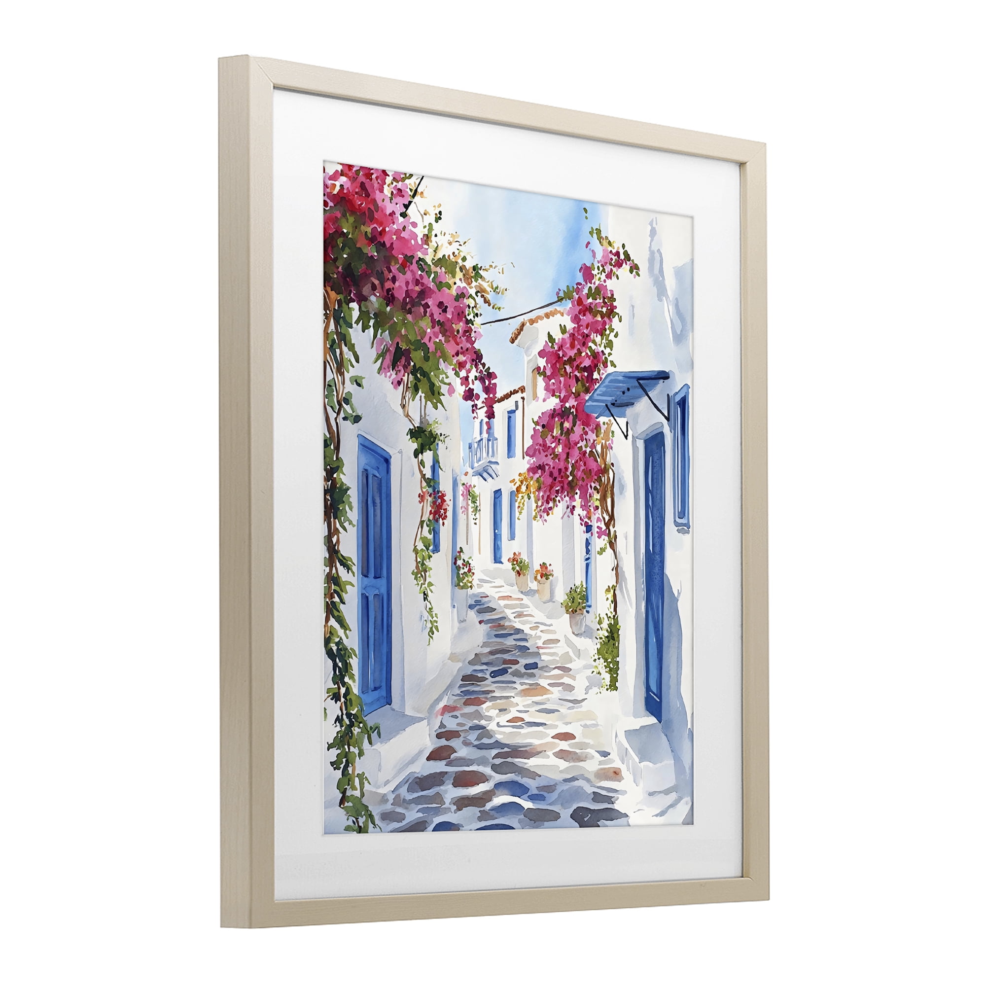 Stupell Industries Santorini Stone Street Pathway Birch Framed Print Under Glass, design by LSR Design Studio