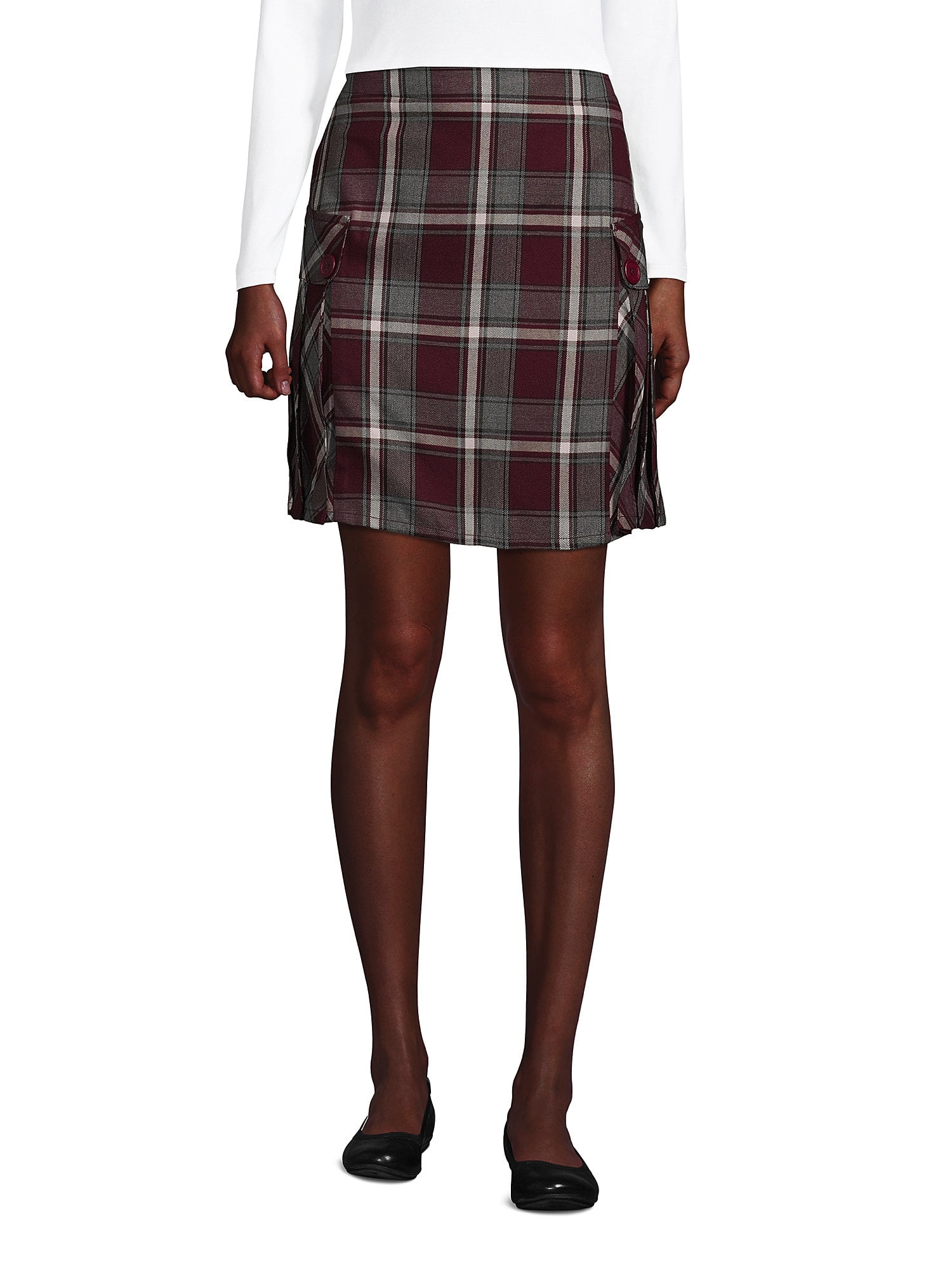 Lands' End School Uniform Women's Side Pleat Plaid Skort Above the Knee
