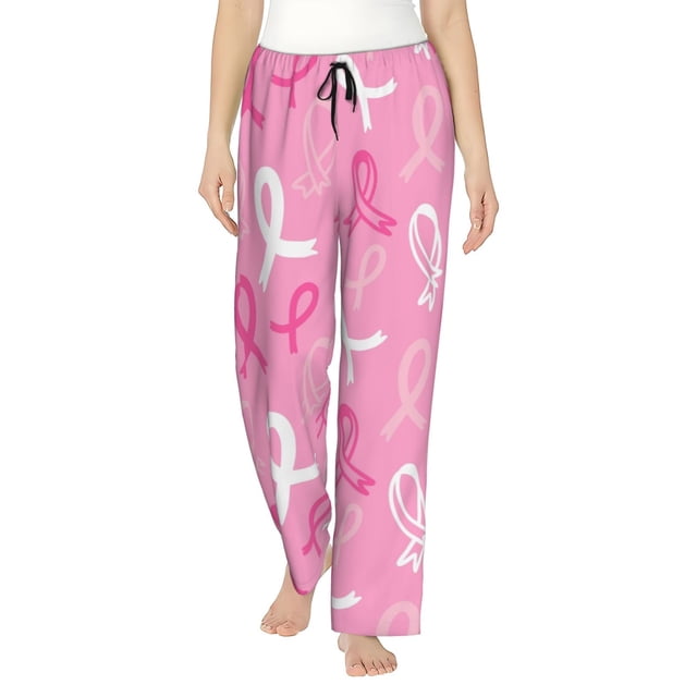 Balery Breast Cancer Awareness (3) Pantalones de pijama para mujer, pijamas ultraligeros, pantalones de estar por casa-Small