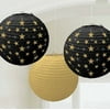 Hollywood Black and Gold Stars Paper Lanterns (3ct)