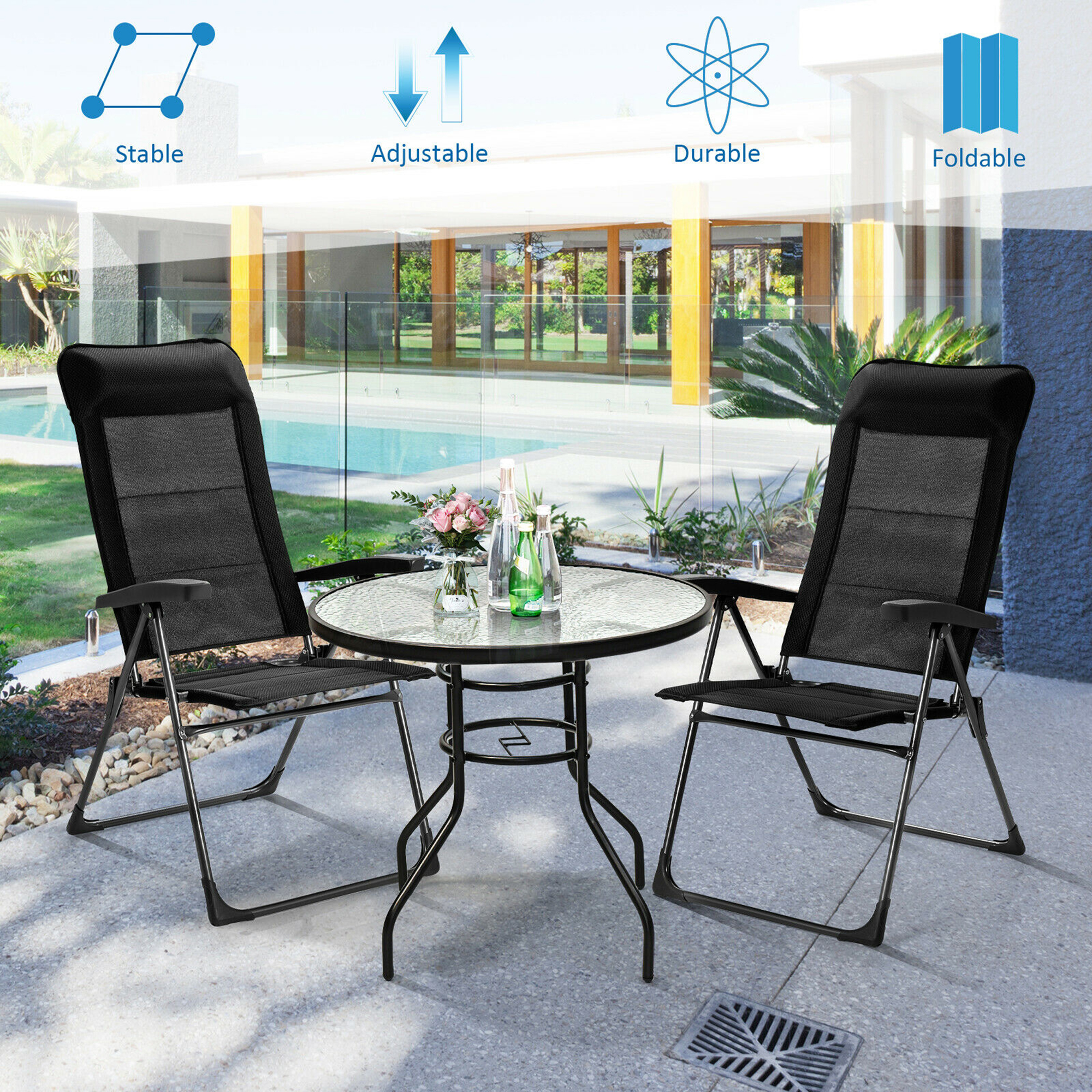 Gymax 2PCS Patio Folding Dining Chairs Portable Camping Headrest Adjust Black - image 5 of 10