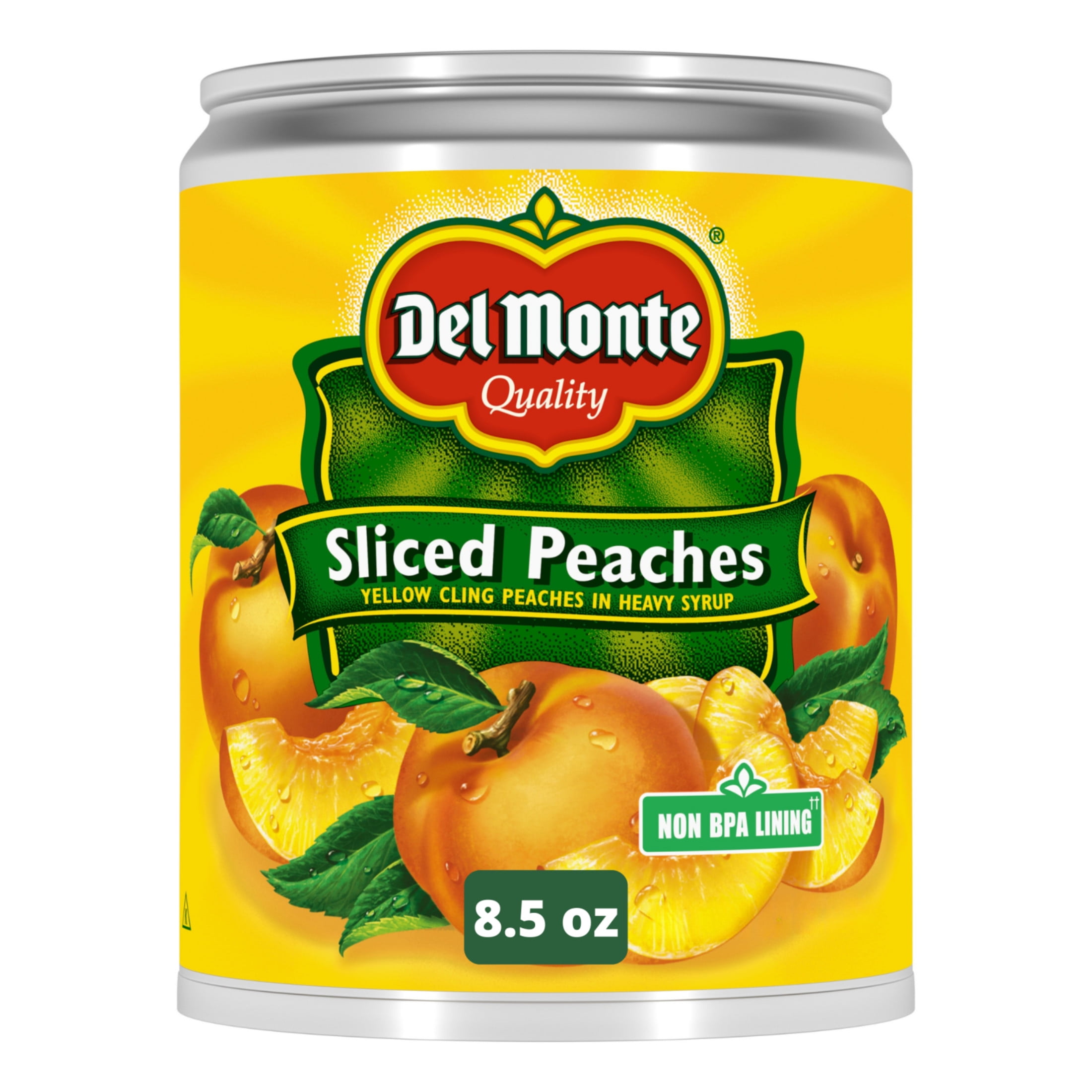 (3 pack) Del Monte Sliced Yellow Cling Peaches in Heavy Syrup, Canned Fruit, 8.5 oz Can