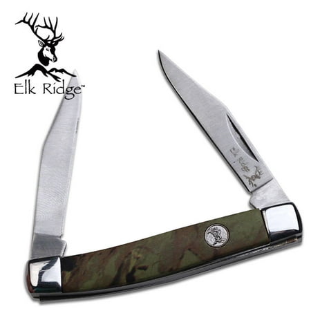 FOLDING POCKET KNIFE | Elk Ridge Small Camo 2 Blade Silver Hunting