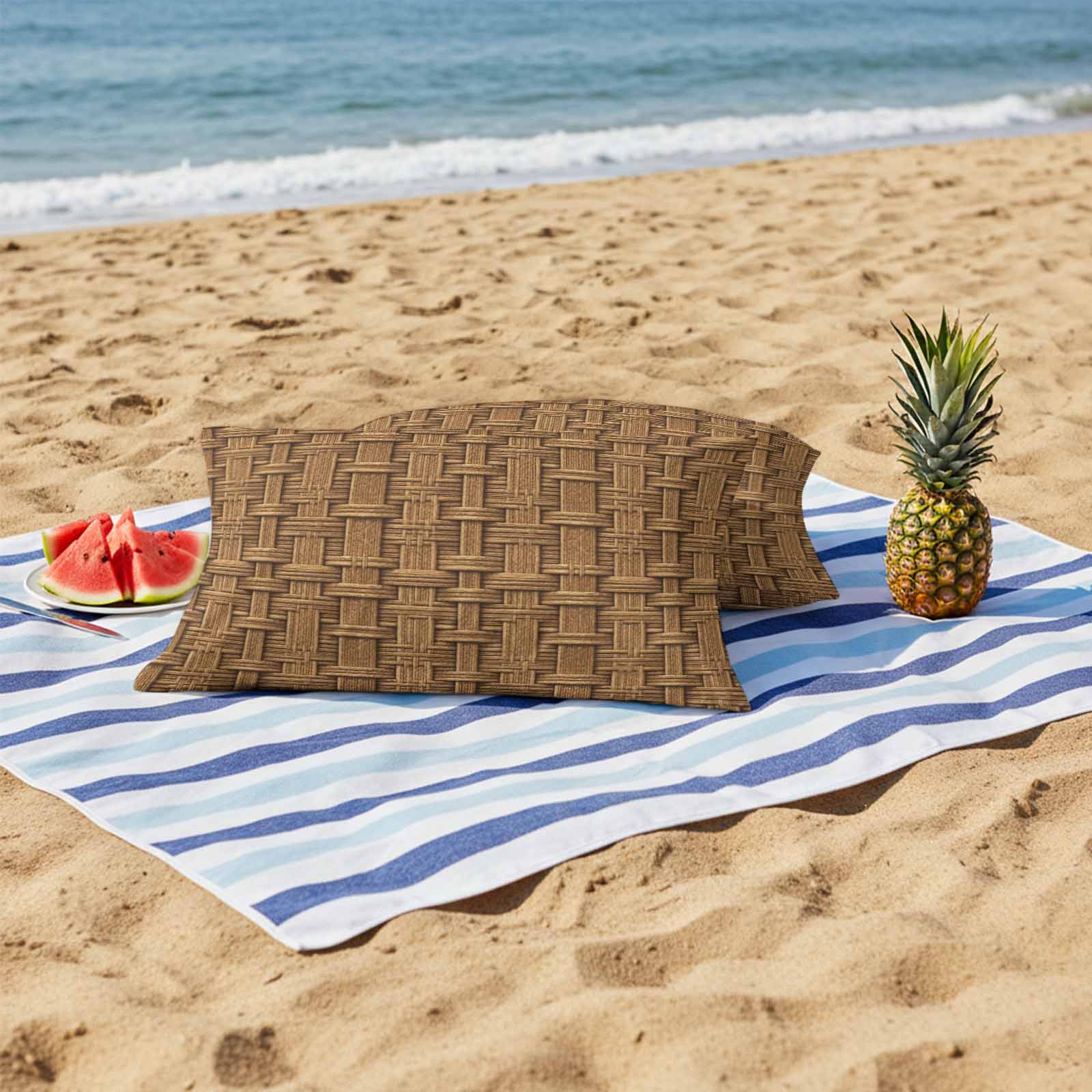 Outdoor Waterproof Throw Pillow Covers Set of 2 Brown Rattan Decorative Pillowcases Lumbar Outdoor Pillows Cushion Case 20x12 Inch Vintage Striped Lines Patio Pillows for Couch Sofa Bed Garden