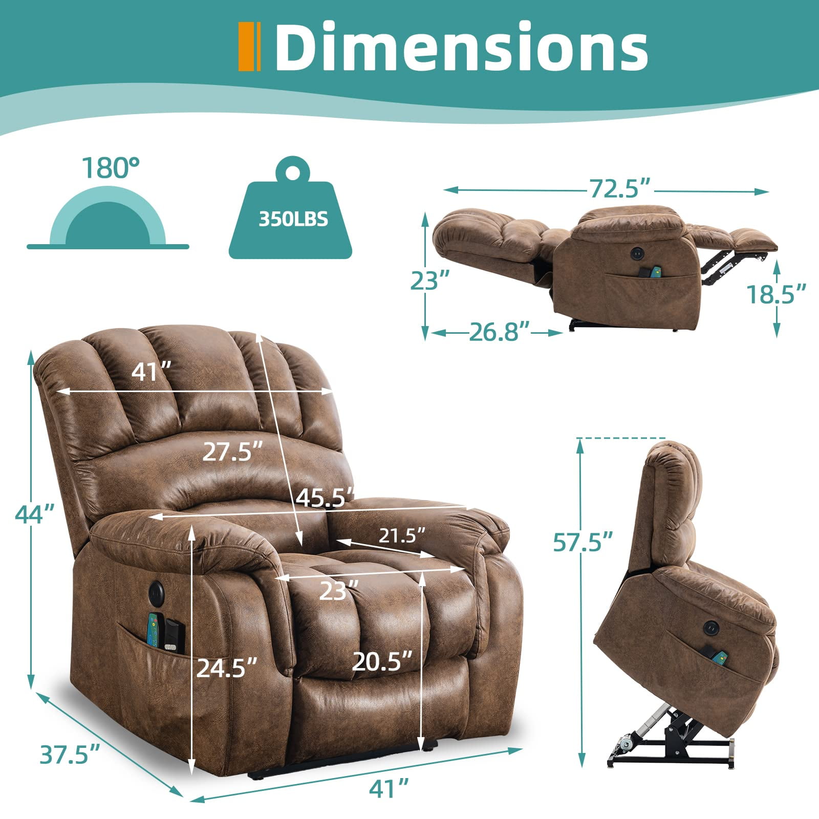 Kiertl Large Power Lift Chairs Recliners for Elderly with Massage and  Heater, Extra Wide Overstuffed Lift Recliner, Big Seat Cushion, High Back,  OKIN