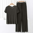 thumbnail image 2 of tarylea Womens Pajamas Set V Neck Short Sleeve Shirts Drawstring Wide Leg Pants Solid Color Casual Comfy Summer Loungewear Suits, 2 of 3