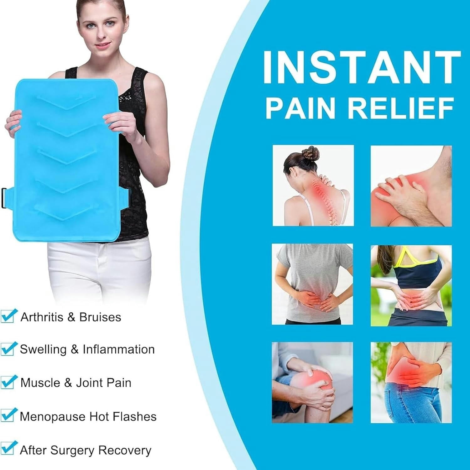 GXCZ Extra Large Gel Ice Pack Wrap, Reusable Ice Pack for Back Pain Relief for Lumbar Injuries and Waist Pain Sciatica Nerve Pain Herniated Disc Swelling Sprains Gel Cold Pack Wrap for Hot Cold Compress