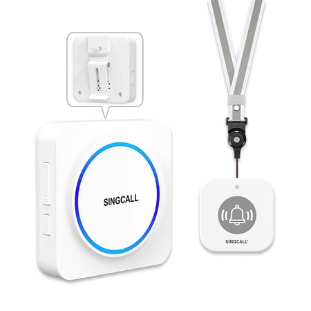 SINGCALL Wireless Caregiver Pager Panic Alarm System Personal Alarm for Elderly/Care Home/Hospital 32 Chimes 1 Rechargeable Portable Receiver+ 1 Panic Call Button