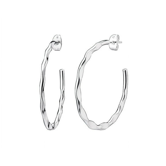 Fashion Rhodium Plated 40mm Wave Hoop Earrings with Post and Butterfly Backing