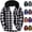 Black, variant on Men's Hooded Flannel Shacket Casual Plaid Button Down Shirt Jacket Long Sleeve with Drawstring Hood & Sleeve Zipper Pocket for Outdoor Hiking, Red, M