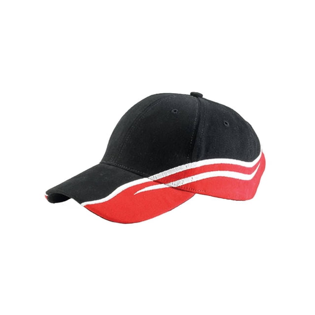 6 PANEL HEAVY BRUSHED TWILL CAP Black Red
