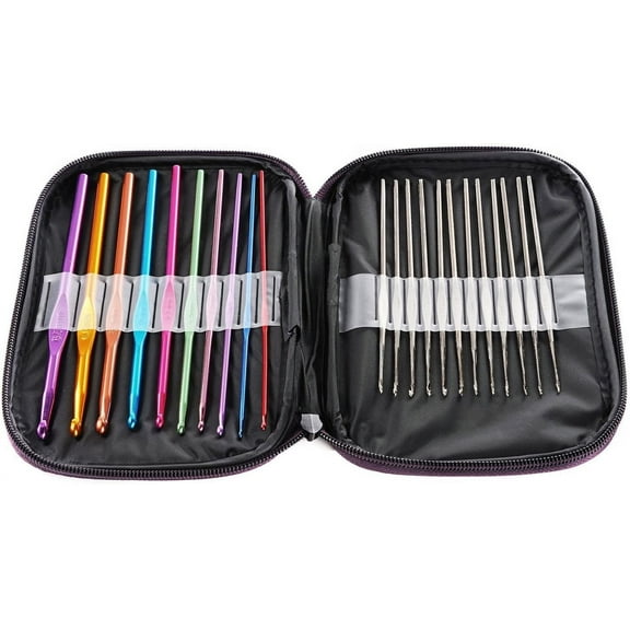 Naler 22 Pieces Mixed Aluminum Handle Crochet Hooks Knitting Knit Needles Weave Yarn Set,Purple