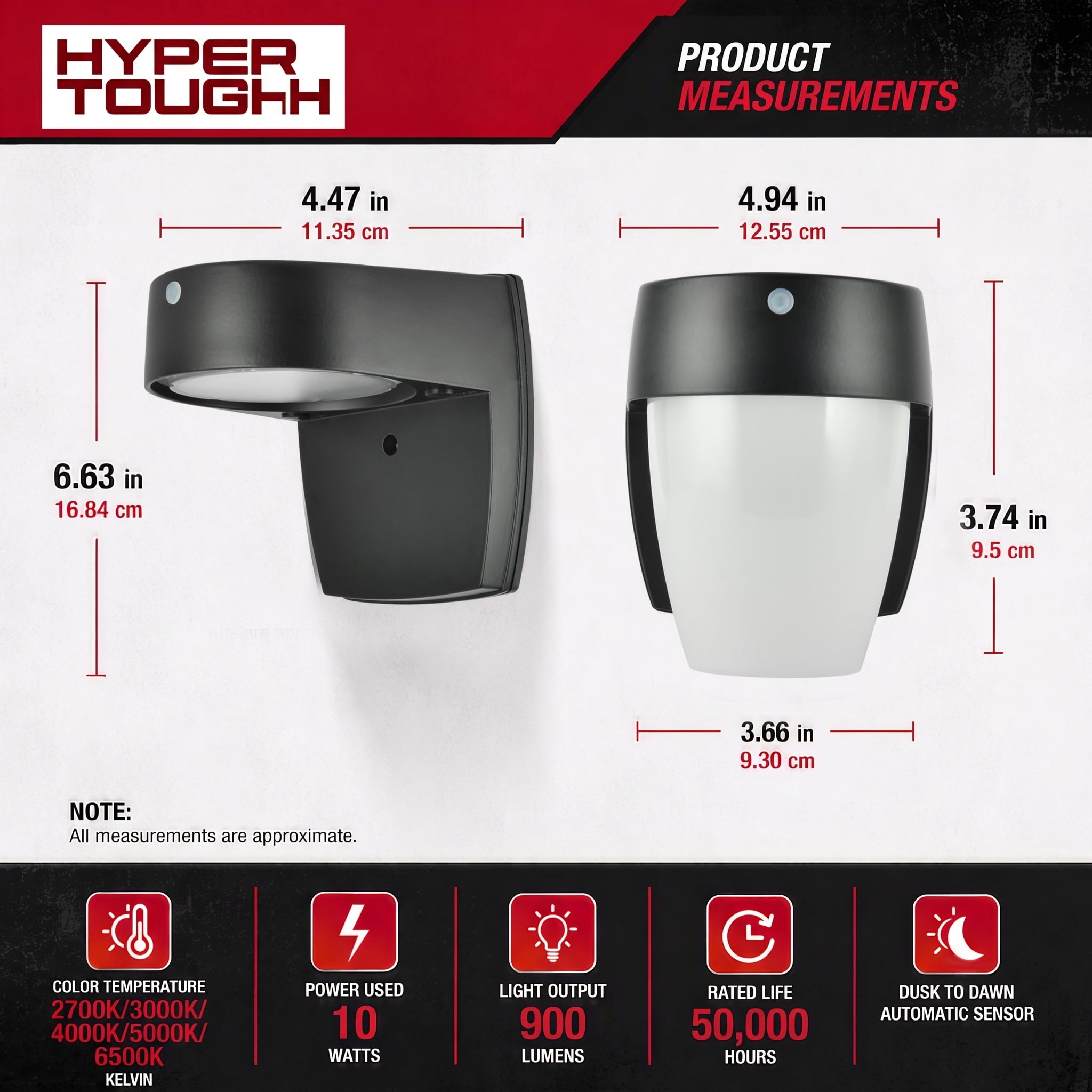 Hyper Tough 6 in Matte Black Integrated LED Outdoor Wall Sconce, Metal Body with Frosted Plastic Lens