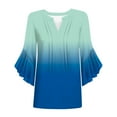 thumbnail image 4 of Womens Tops Casual V Neck Shirts Floral Solid Blouse Ruffle Tunics 3/4 Sleeve Tshirt Blue XL, 4 of 4