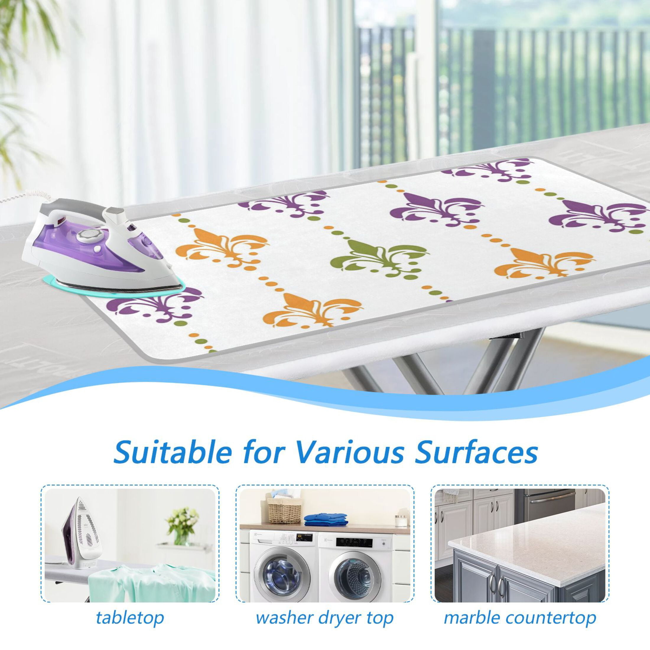 Mardi-gras Flower Patterns Ironing Mat Blanket Portable Travel Ironing Pad Heat Resistant Pad 47.2" x 27.6”