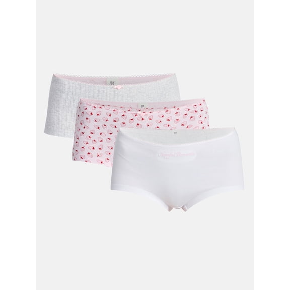 No Boundaries Cotton and Pointelle Boyshort Panties, 3-Pack, Women's XS-XXXL