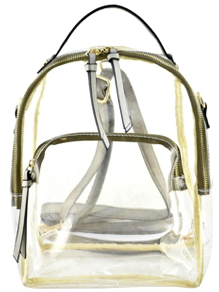 Girls Silver Strap Zip Transparent Mini Backpack 10(W) X 5(D) X 12.5(H) inch by LE CHIC