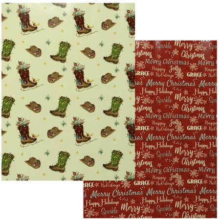The Pioneer Woman Christmas Wrapping Paper, Two Rolls, 30in x 90 Sqft, Boots
