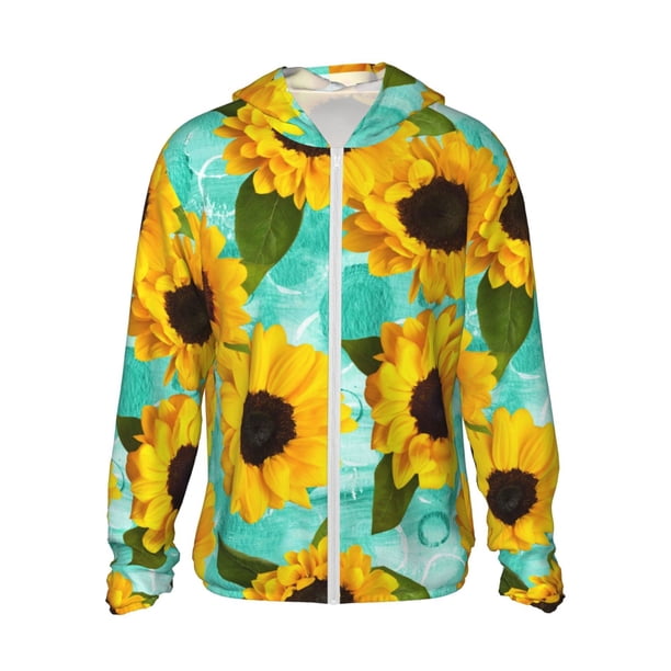 Fotbe Sunflowers With Green Leaves Chaqueta con Protección Solar UPF 50+ para Hombre y Mujer, Camisa con Capucha y Bolsillos-Large