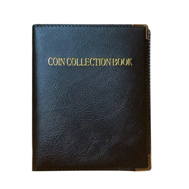MesaSe Coin Collection Book Leather Pocket 20 Pages 240 Pockets Coin Collection Organizer Storage Box Case Supplies for Coin Flips Coin & Button Cell Batteries Large Coin