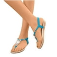 thumbnail image 4 of WIZUTIZ Thong Sandals for Women Beach Women's Sandals Comfort Trendy Stretch Jeweled Sandals Pull-On Round Toe Shoes Flat Heel (O"-1) Medium Solid Sandals for Lady Holiday Up to 60% Off Blue, 4 of 6