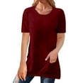 thumbnail image 2 of Pxiakgy Vente Chaude!! T-Shirt d'Été Surdimensionné à Manches Courtes pour Femmes Col Rond Décontracté Simple Ample avec Poches 2025 T-Shirt en Coton Uni à Manches Courtes pour Femmes Rd1 TG, 2 of 5