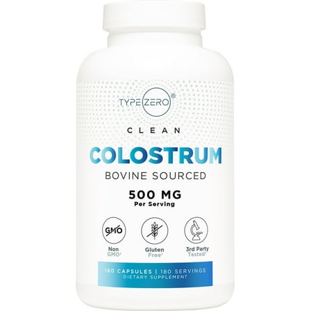 Type Zero Colostrum Supplement (500mg) 180 Capsules - Bovine Sourced, Non-GMO, Gluten-Free