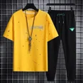 thumbnail image 3 of Conjuntos de pantalones de jogging superiores Ropa deportiva Ropa de hombre Chándal negro Camiseta estampada Trajes deportivos de manga corta para hombre Ajuste regular, 3 of 5