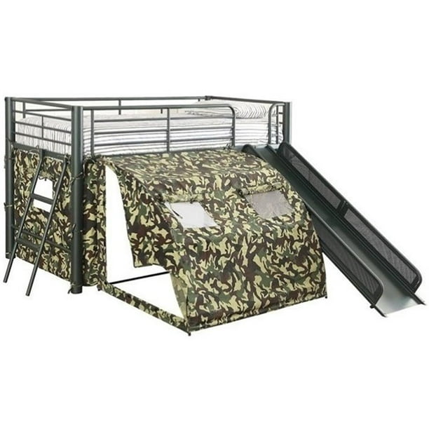 Rosebery Kids Camouflage Loft Bed with Slide and Tent Cover