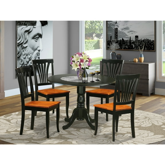 Round Drop Leaf Dining Table Set - Kitchen Table with 4 Chairs - Small Space Dining