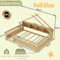 thumbnail image 4 of Mirightone Full Size Floor Bed with Storage Bookshelves, Wooden Montessori Bed Frame with Light, Roof Shape & High Safety Rails, Low Profile Beds, No Box Spring Needed, Natural, 4 of 10