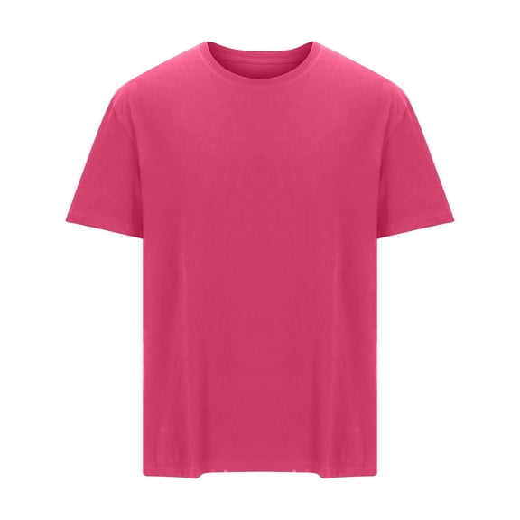 HOOMEUMY Men's Summer Basic T-Shirt Crew Neck Breathable Short Sleeve Solid Color Loose Fit Tee Comfortable Casual Tops Pink L