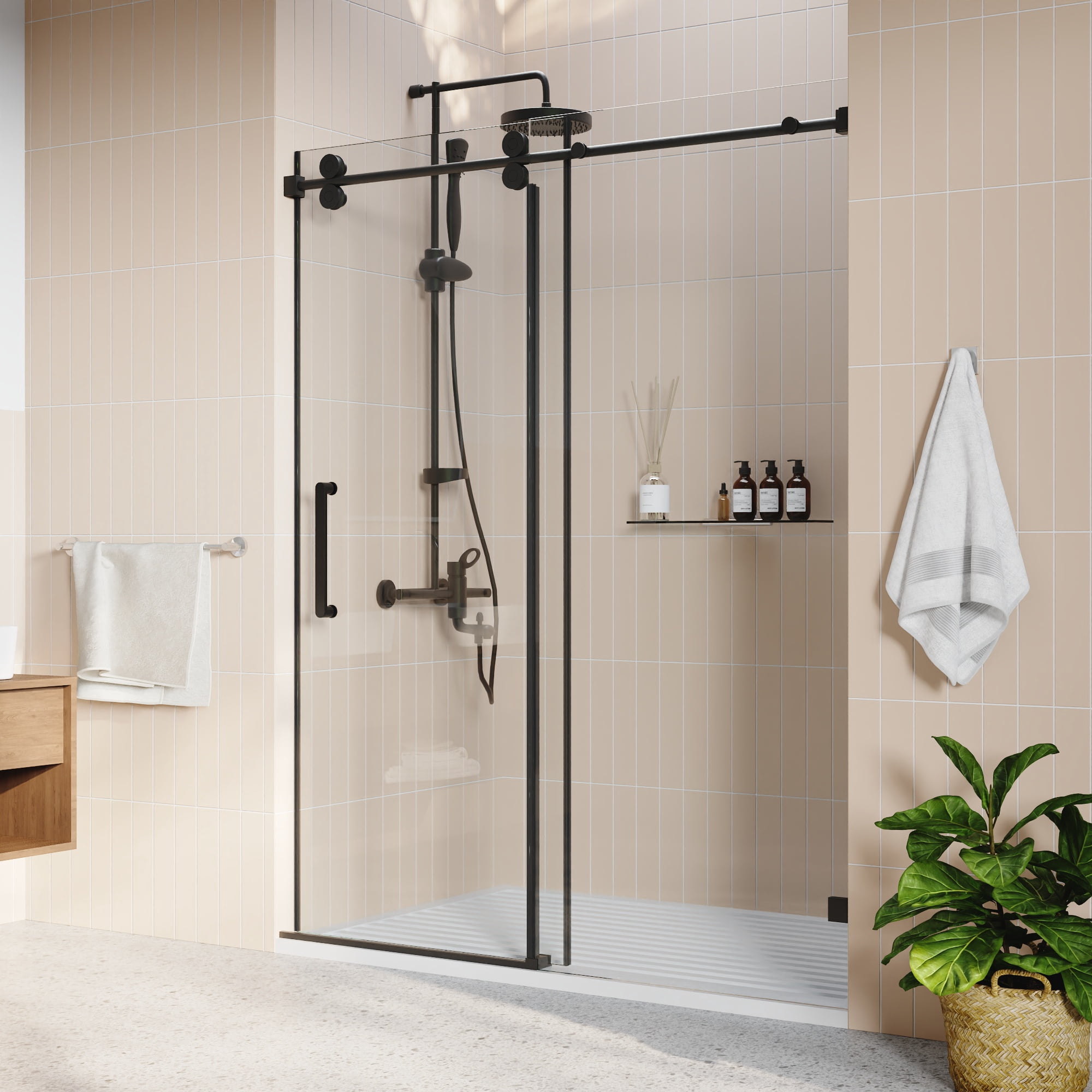 DV-1SD057 Concord 56" - 60" W x 76" H Single Sliding Frameless Shower Door with 10mm Tempered Glass, Stainless Steel Accessories