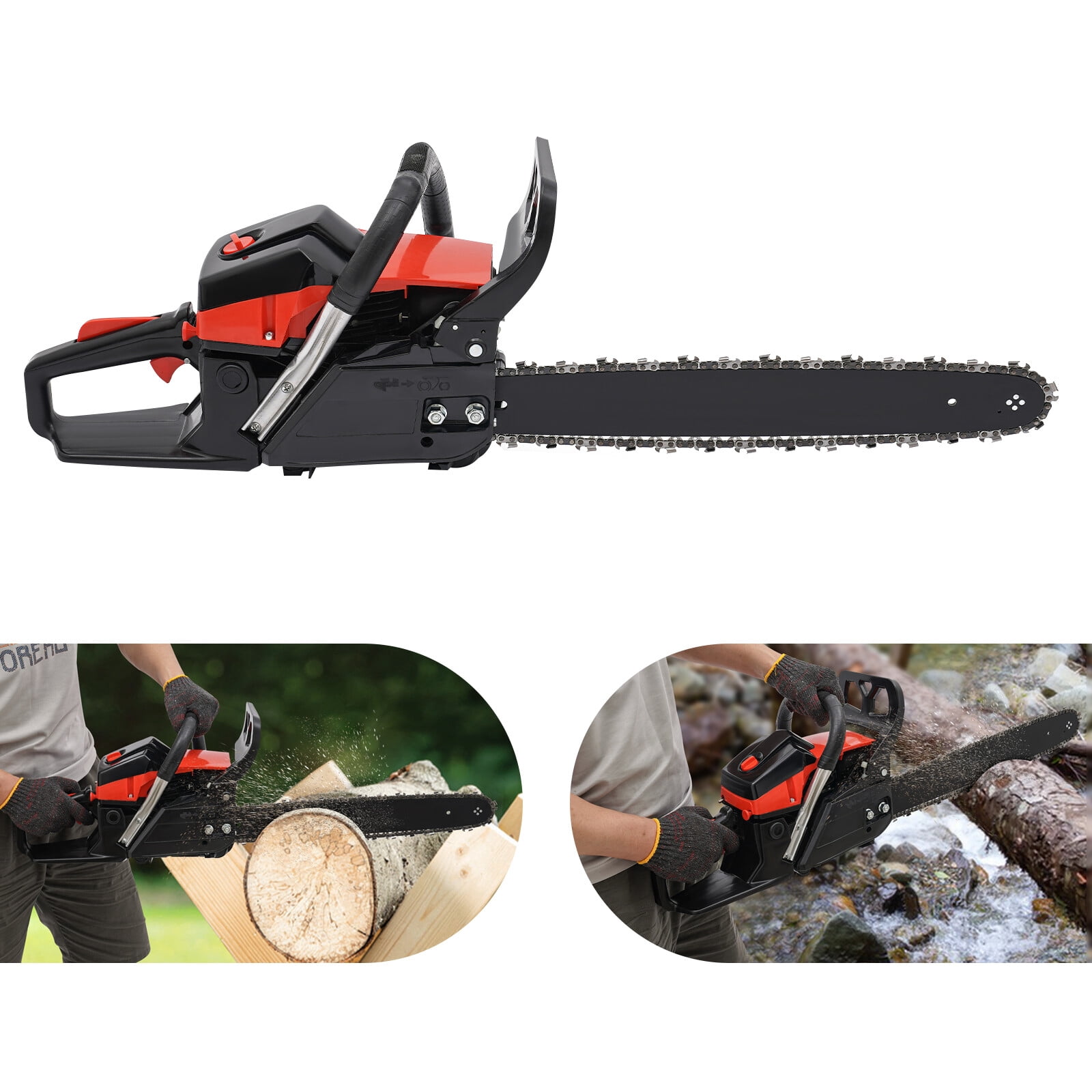 Gas Chainsaw 58CC 2-Stroke, 18 Inch Guide Bar 2.2Kw Power for Tree Cutting with Dual Safety Switch & Lightweight