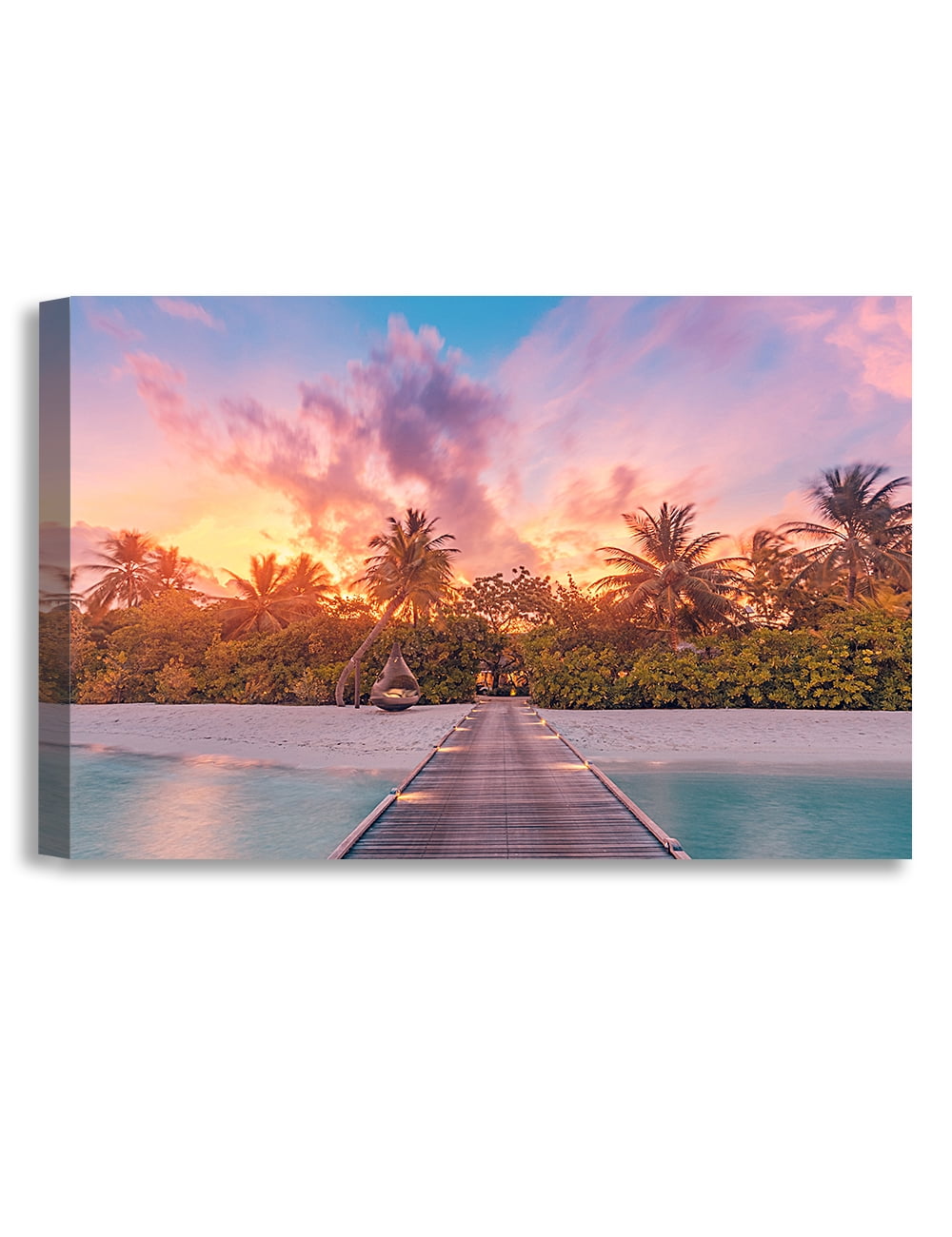 DecorArts Maldives, Sunset over Beach. Giclee Canvas Prints for Wall Decor.  30x20