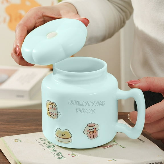 Clearance Glass&Bottle under $6 12 Oz Coffee Cup With Lid Novelty Animal Print Decorative Firing Irregular Cup Thick Handle Super Appearance For Family And Friends