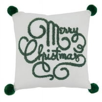 SARO 1323.W12SD 12 in. Square White Merry Christmas Down-Filled Throw Pillow
