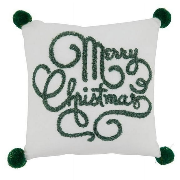 SARO 1323.W12SD 12 in. Square White Merry Christmas Down-Filled Throw Pillow