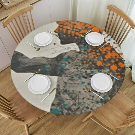 

Round Tablecloth with Elastic Cool Man Basketball Waterproof Stain-Proof Table Cover Wipeable Fitted Table Cloths