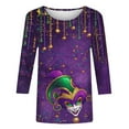 thumbnail image 5 of Mifsaly Mardi Gras T Shirts for Women 3/4 Sleeve Color Block Blouse Crewneck Carnival Mask Print Shirt Festival Party Funny Tops Pullover M, 5 of 6