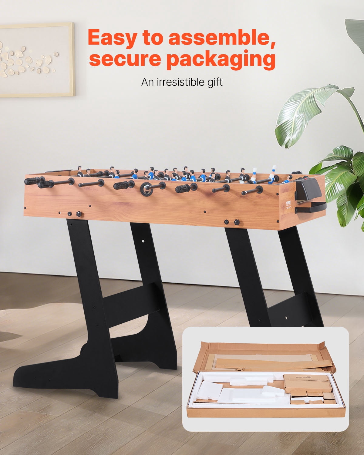VEVOR Folding Foosball Table, 42 inch Standard Size Table, Indoor Full Size Foosball Tables for Home, Family, and Game Room, Durable Soccer Set, Includes 2 Balls
