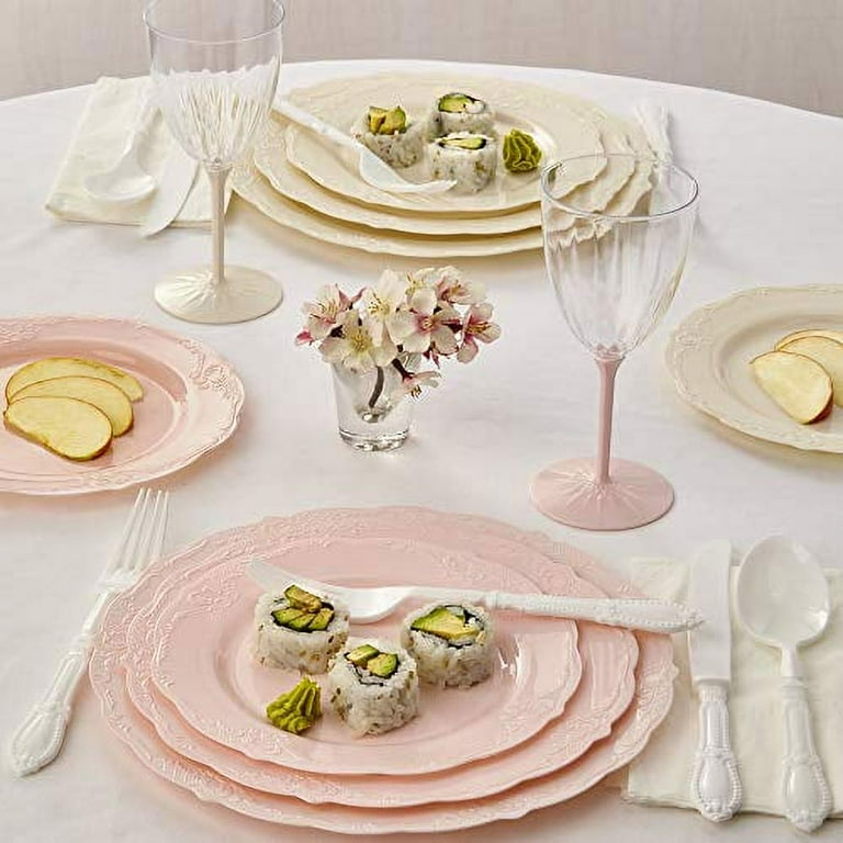 VINTAGE COLLECTION DISPOSABLE WINE GLASSES Reusable Stemmed Wine Cups for Upscale Wedding and Dining Includes 6 Plastic Cups Blush
