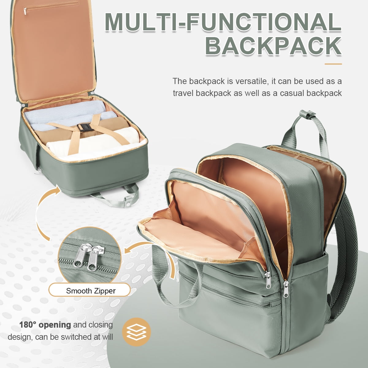 Travel Backpack for Women Men, Airline Approved Carry-On Bags for Airplanes, Green Laptop Personal Item Backpack for Traveling College on Airplane