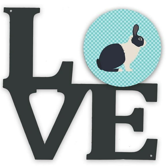 11.5 x 11.75 in. Dutch Rabbit Blue Check Metal Artwork Love Wall Decor