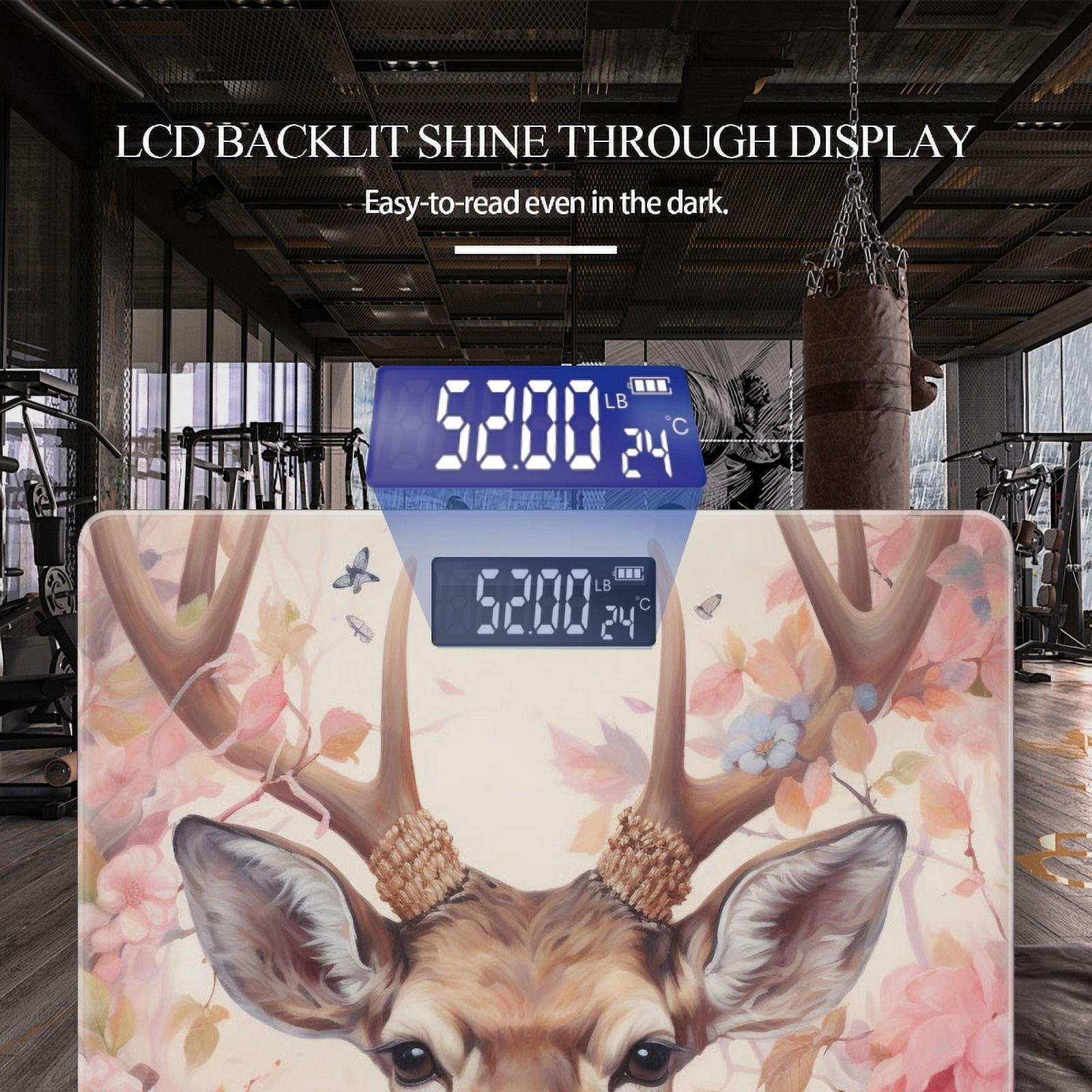 Bathroom Scale, Highly Accurate Digital Body Scale,Precisely Measures Weight up to 400 lbs-Deer Surrounded By Flowers And Butterflies With Pink Background