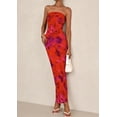 thumbnail image 5 of Vestido largo PRETTYGARDEN para mujer con estampado floral, sin tirantes, color rojo, 5 of 5